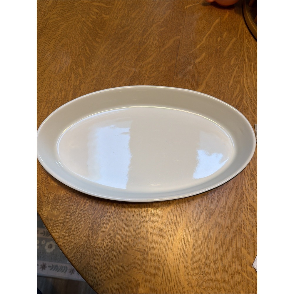 Large Vintage Pillivuyt France Oval Casserole Baking Dish Green White 14.75"